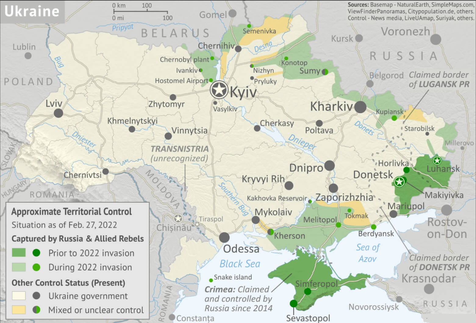 2022 Russian Invasion Territorial Control Map in Ukraine